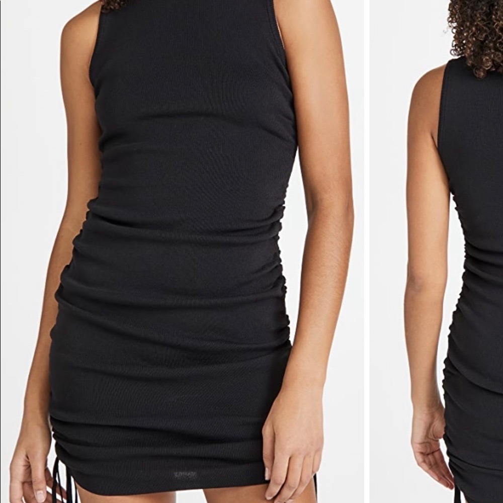 LIONESS Military Minds Mini Dress Womens Small Black Ruched Ribbed Bodycon LBD